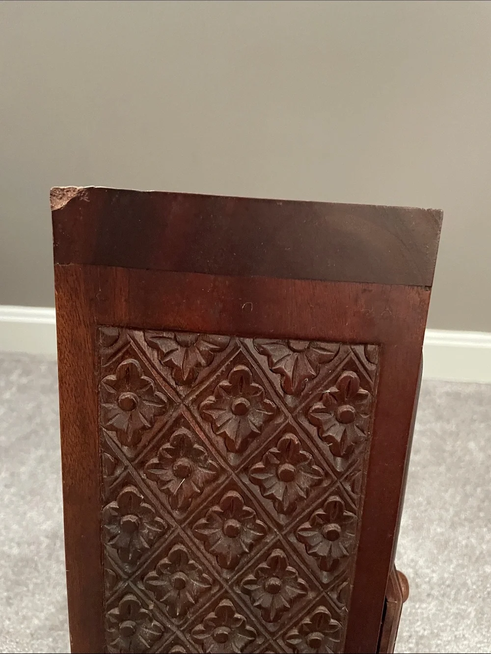 Hand-Carved Pyramid Wooden Jewelry Chest - Brown